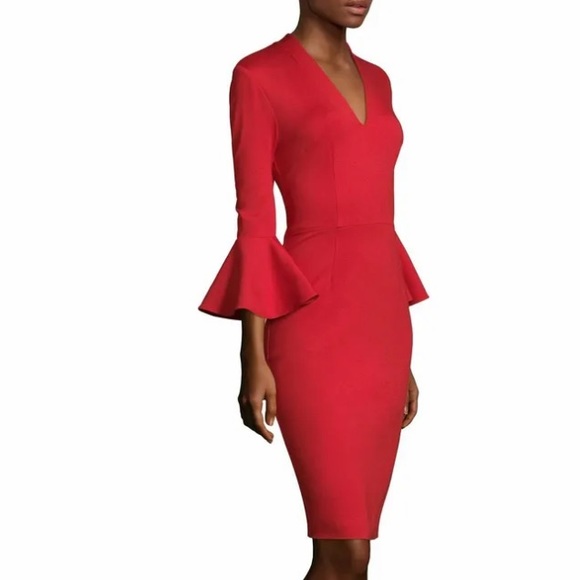 Trina Turk Red Lane V neckline bell sleeve sheath dress size fits like a 4 - Picture 4 of 13